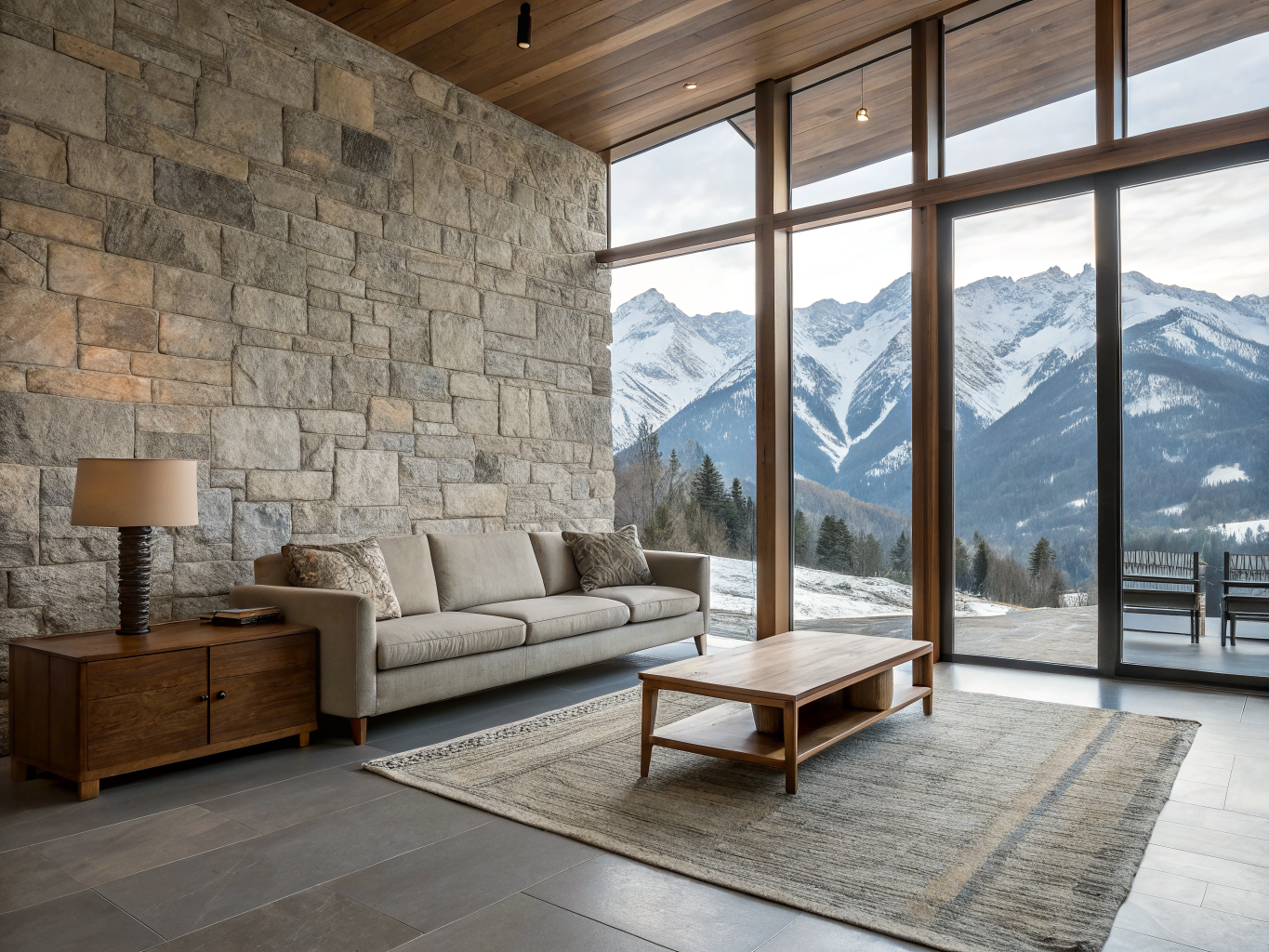 Cozy alpine cabin interior with enhanced textures