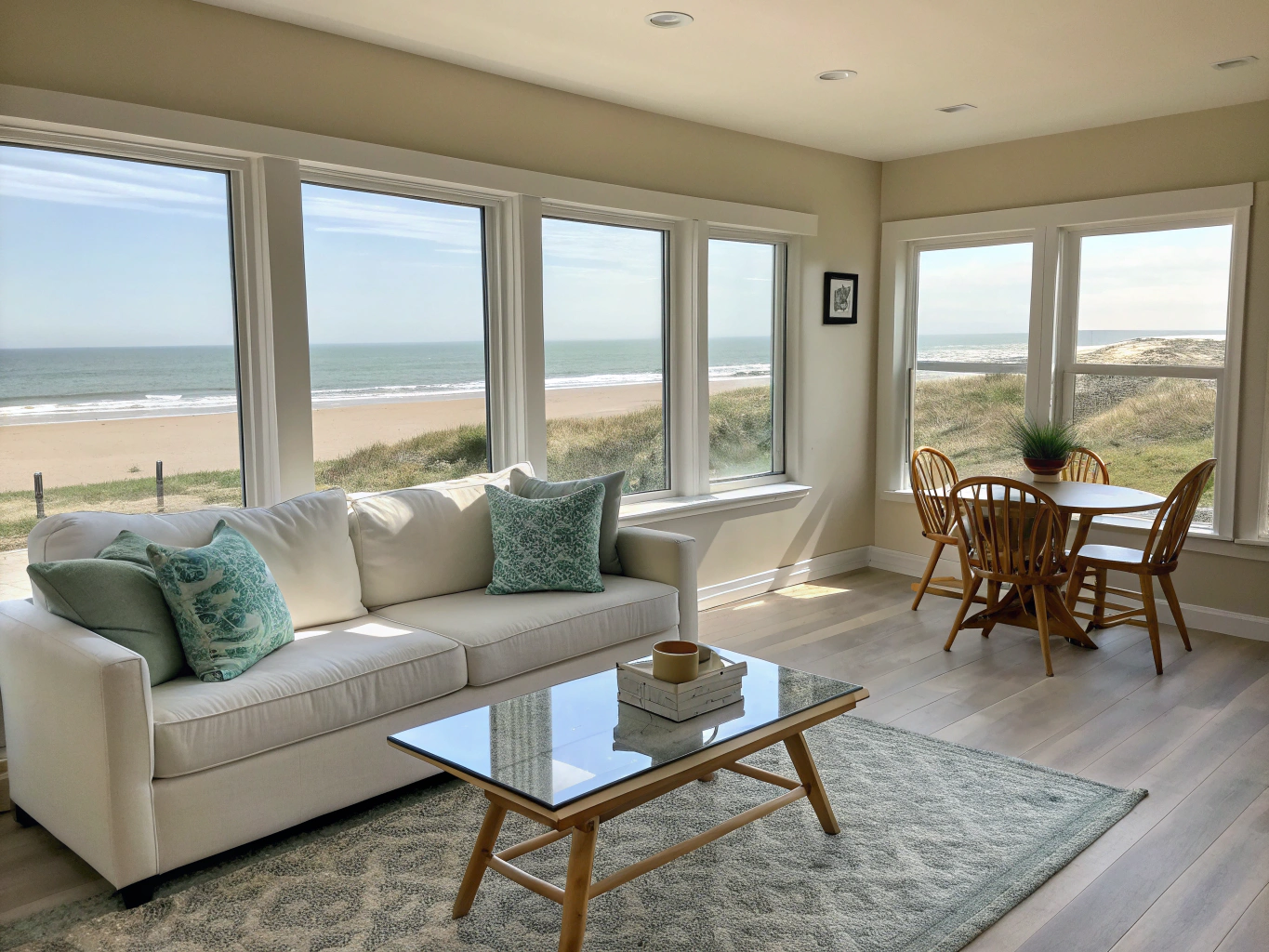 Apartment with ocean view and optimized color balance