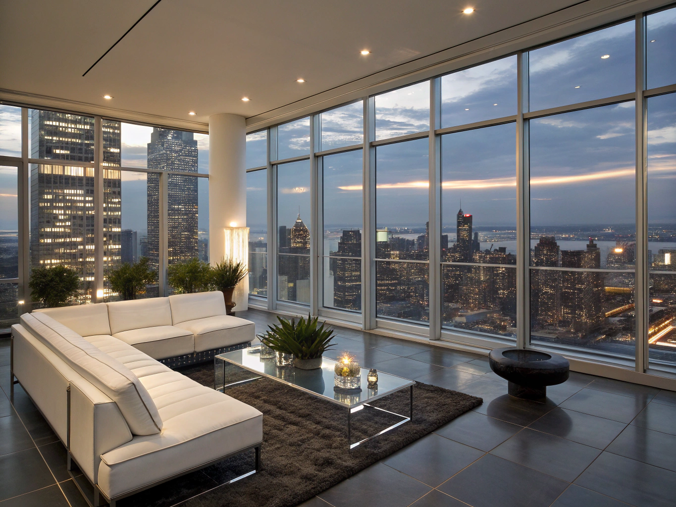 Penthouse terrace at night with professional AI lighting